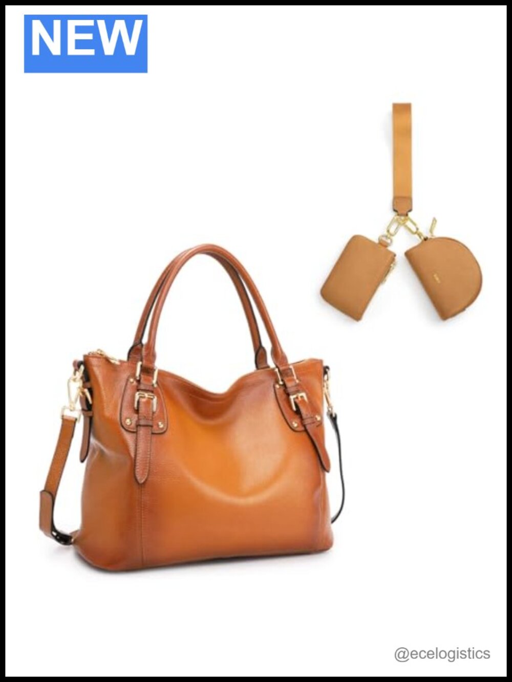 Leather Tote Purse with Dual Pouch Wristlet Wallet Set